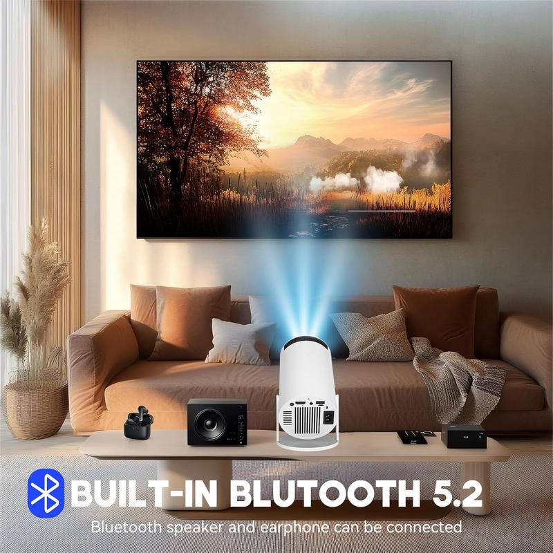 Mini Projector with 2 One Game Controller and More than 1000 One Games Portable Overhead Projector 4K P Android 12 Bluetooth 5.2 WiFi 6 Automatic Keystone Home Movie Projector for Mobile Phone Laptop android tv projector smart projector round design