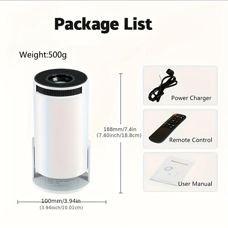 HY300 Pro Mini Portable Projector, 4K 260 ANSI Smart Projector With WiFi 6 Bluetooth 5.0, Screen Adjustment, 180 Degree Rotation, Home Video Projector Built-In Android 11.0 OS