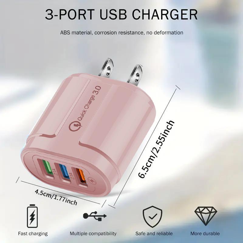 Wall Charger with 3 USB Ports, USB Charging Adapter, Multi-functional Charging Adapter for Phone Tablet