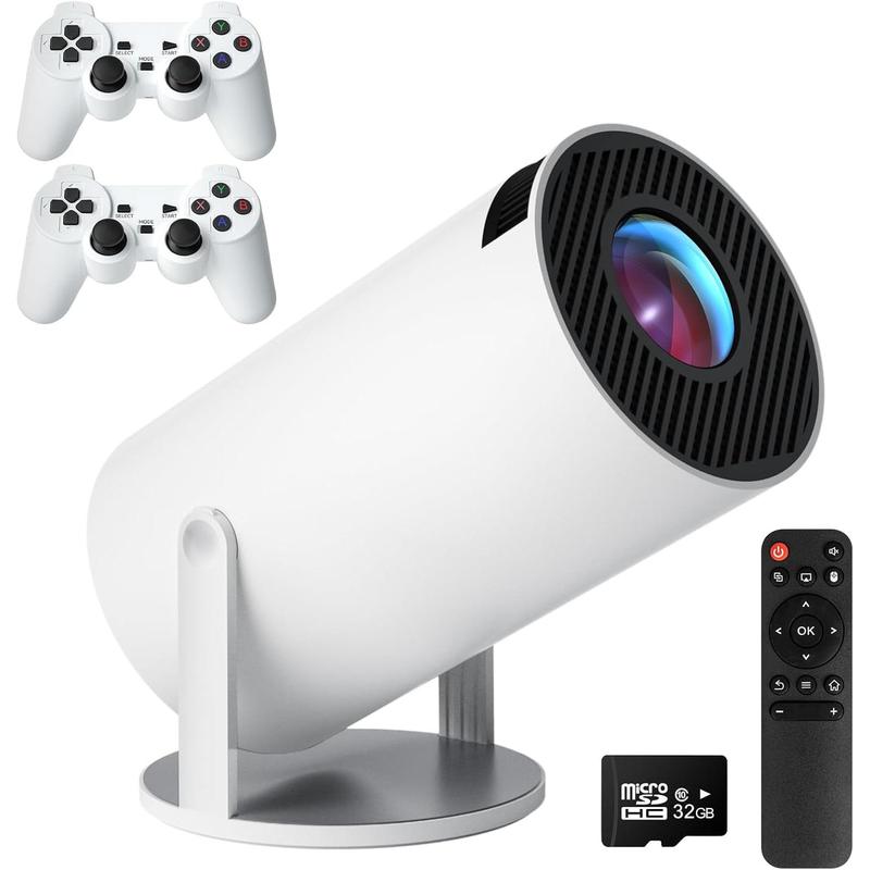 Mini Projector with 2 One Game Controller and More than 1000 One Games Portable Overhead Projector 4K P Android 12 Bluetooth 5.2 WiFi 6 Automatic Keystone Home Movie Projector for Mobile Phone Laptop android tv projector smart projector round design