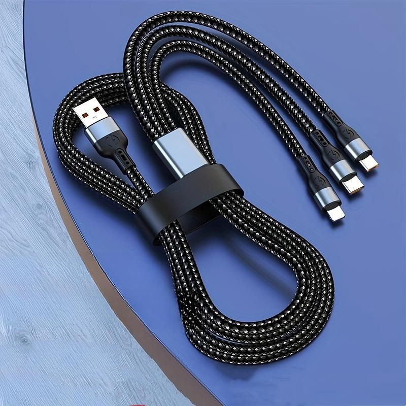 120W 3 In 1 USB to C Data Cable, Nylon Design Data Cable Supports 1.2m C Port Data Transmission Compatible with Samsung, Portable Phone & Tablet Charging Accessories for Lenove & Other Device
