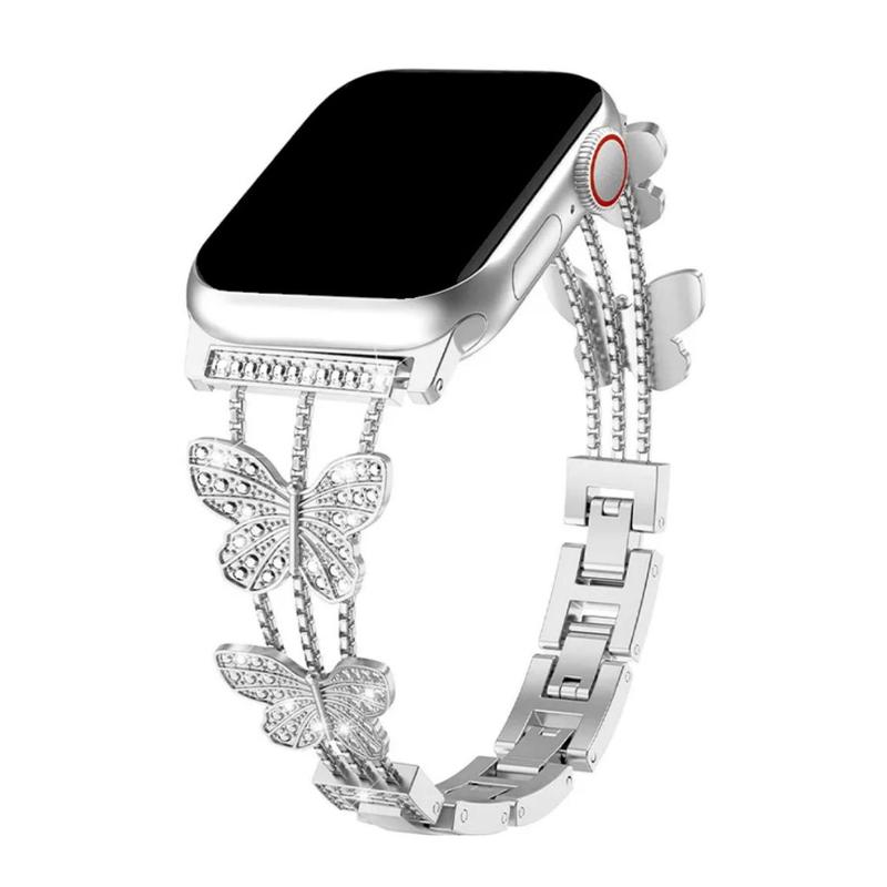 Butterfly Design Watch Band, Rhinestone Decor Watch Band for Apple Watch Ultra 38 40mm 42 44mm 46mm 45mm 49mm, Smart Watch Accessories