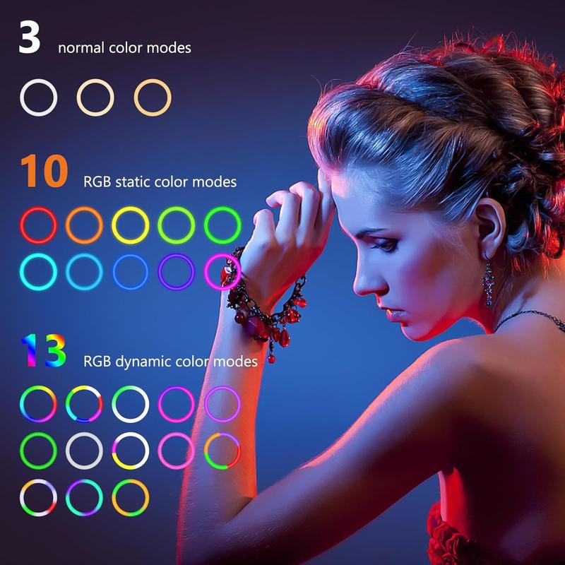 12’’ RGB Selfie Ring Light with 65’’ Tripod & Phone Holder, 10 Dimming Levels with Multiple Colors, Great for Recording, Streaming, Makeup, and Vlog