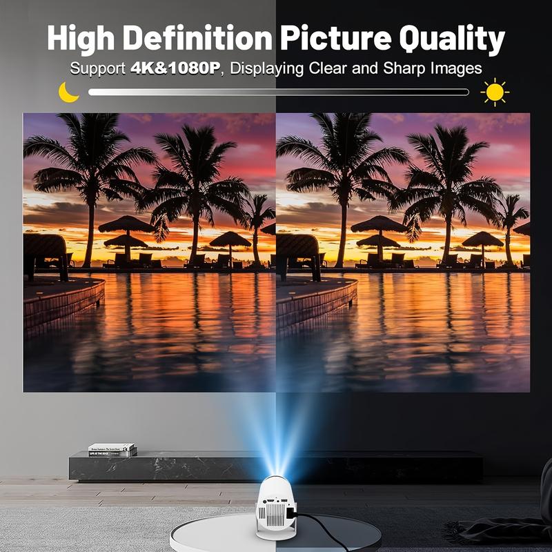 HY300 Pro Mini Portable Projector, 4K 260 ANSI Smart Projector With WiFi 6 Bluetooth 5.0, Screen Adjustment, 180 Degree Rotation, Home Video Projector Built-In Android 11.0 OS