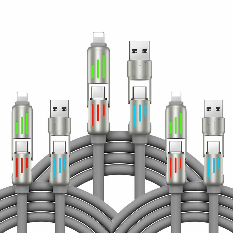 2 sets of 240W data cable fast charging light column four in one liquid silicone Type-C car breathing rainbow light fast charging cable