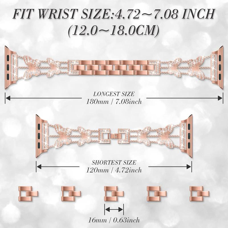 Butterfly Design Watch Band, Rhinestone Decor Watch Band for Apple Watch Ultra 38 40mm 42 44mm 46mm 45mm 49mm, Smart Watch Accessories
