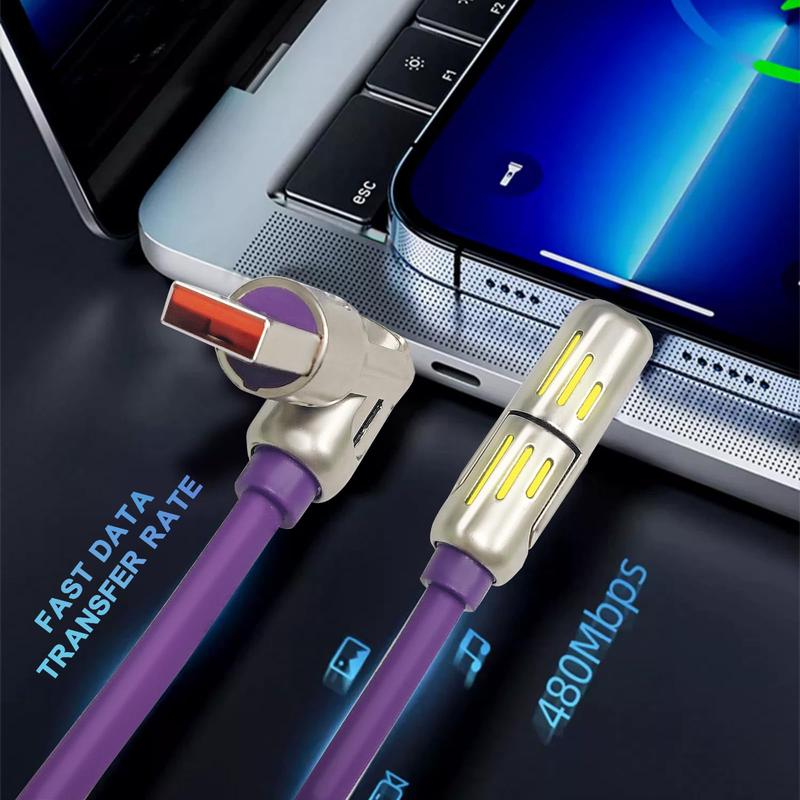 2 sets of 240W data cable fast charging light column four in one liquid silicone Type-C car breathing rainbow light fast charging cable