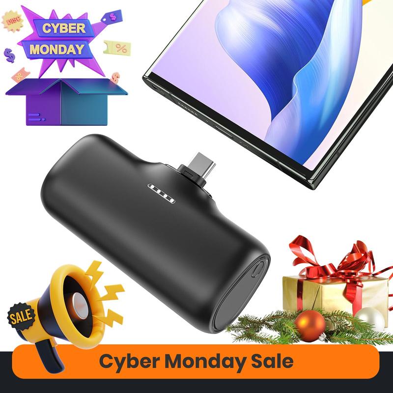 Cyber Monday Sale - Small Portable Charger 5000mAh, Ultra-Compact USB C Power Bank Built in Connector Battery Pack Compatible with iPhone 15 15 Plus 15 Pro 15 Pro Max, Samsung, Google Pixel, Android Phone etc
