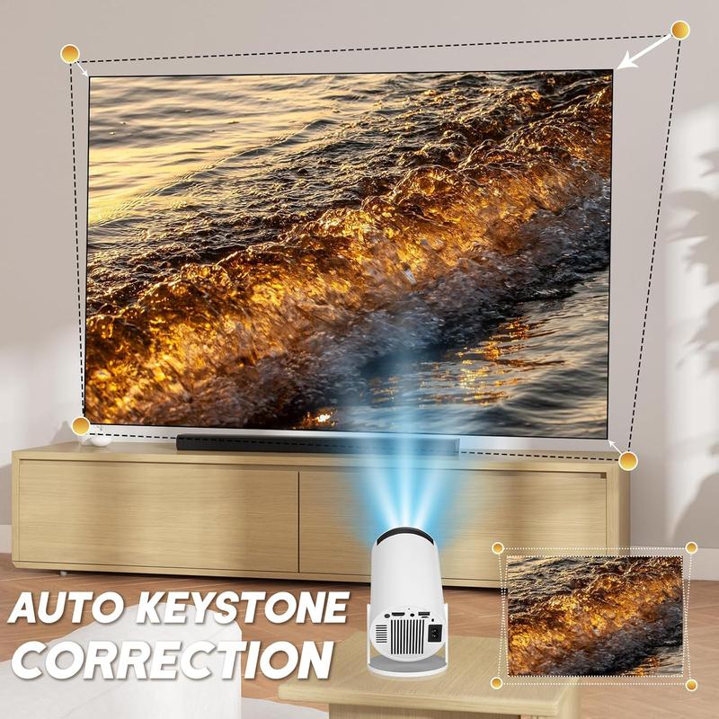 Mini Projector with 2 One Game Controller and More than 1000 One Games Portable Overhead Projector 4K P Android 12 Bluetooth 5.2 WiFi 6 Automatic Keystone Home Movie Projector for Mobile Phone Laptop android tv projector smart projector round design