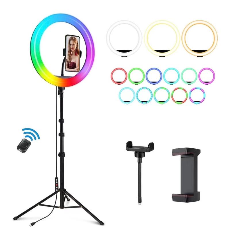 12’’ RGB Selfie Ring Light with 65’’ Tripod & Phone Holder, 10 Dimming Levels with Multiple Colors, Great for Recording, Streaming, Makeup, and Vlog