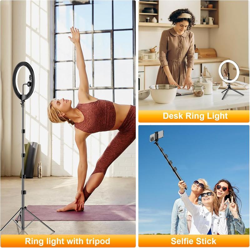 12’’ RGB Selfie Ring Light with 65’’ Tripod & Phone Holder, 10 Dimming Levels with Multiple Colors, Great for Recording, Streaming, Makeup, and Vlog