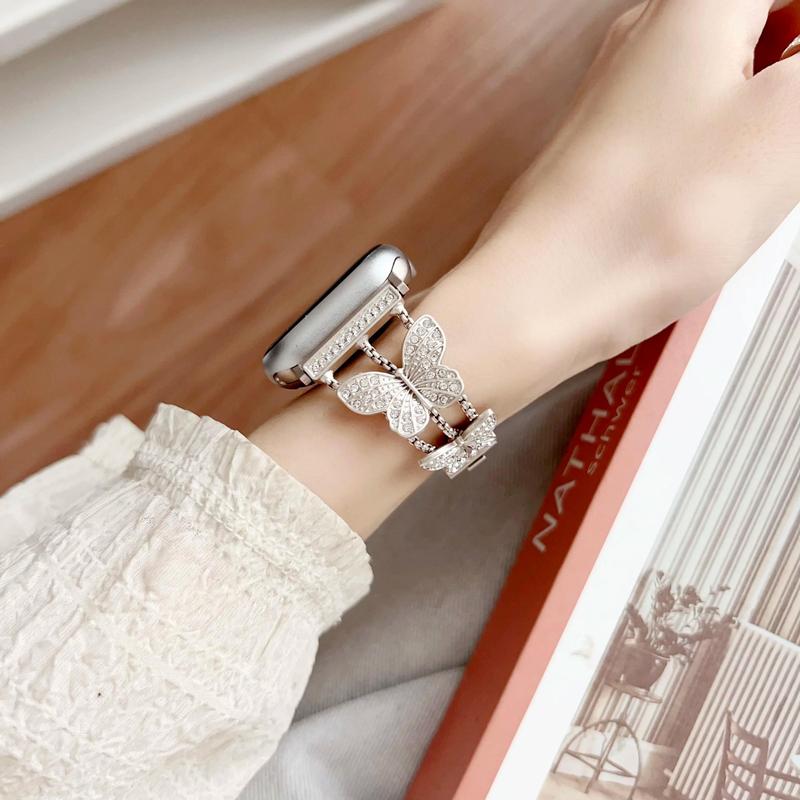 Butterfly Design Watch Band, Rhinestone Decor Watch Band for Apple Watch Ultra 38 40mm 42 44mm 46mm 45mm 49mm, Smart Watch Accessories