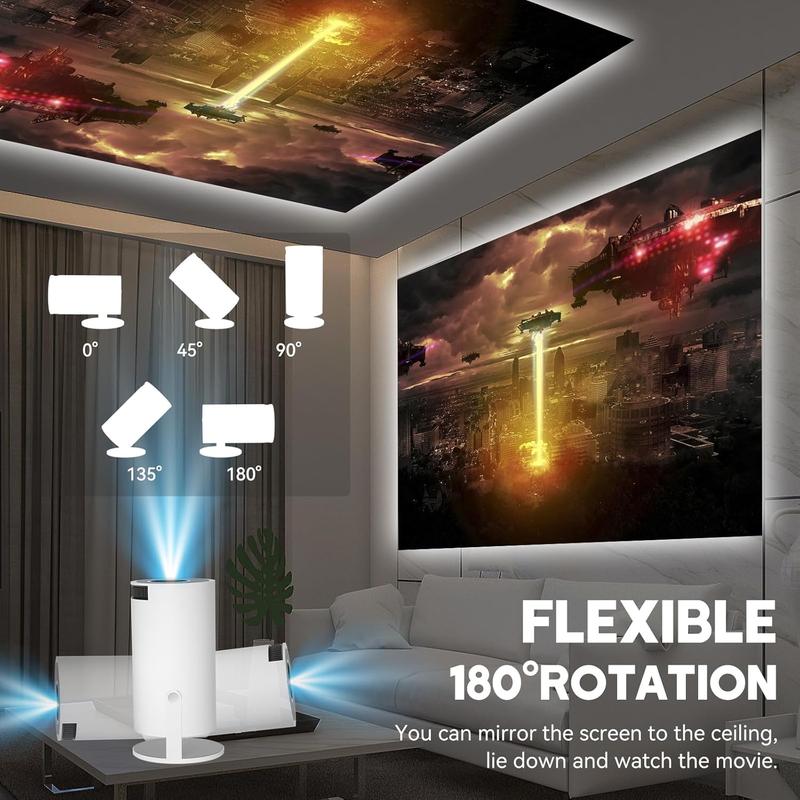 Mini Projector with 2 One Game Controller and More than 1000 One Games Portable Overhead Projector 4K P Android 12 Bluetooth 5.2 WiFi 6 Automatic Keystone Home Movie Projector for Mobile Phone Laptop android tv projector smart projector round design