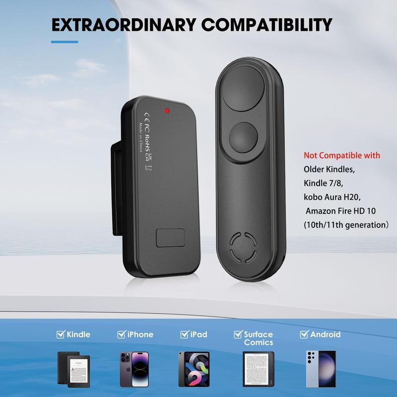 Remote Control Page Turner for Kindle Paperwhite Oasis Kobo, Rechargeable Clicker Page Turner Kindle Accessories for iPhone, iPad, Android Tablets, Page Turning Tool