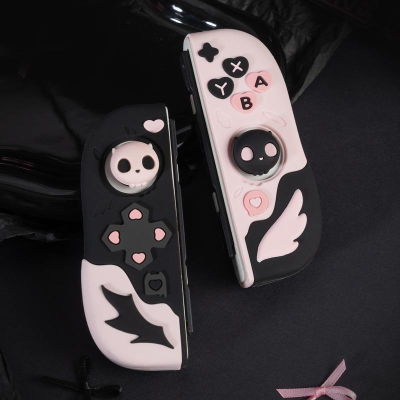 GeekShare Pink Skull Silicone Protective Cases for Switch   OLED Slim Cover Case Compatible with Nintendo Switch Separable Soft