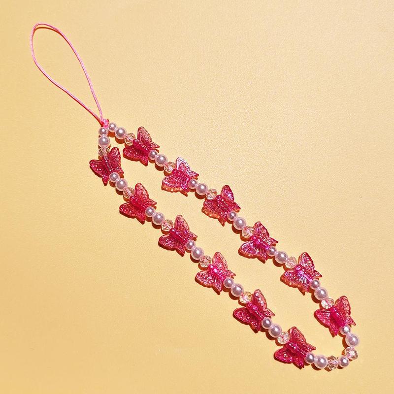 Fashion Artificial Crystal Butterfly Beaded Phone Chain, Acrylic Artificial Pearl Decor Mobile Phone Ornament, Anti Lost Phone Holder Wrist Strap, Fashion Phone Pendant for Women, Phone Accessories