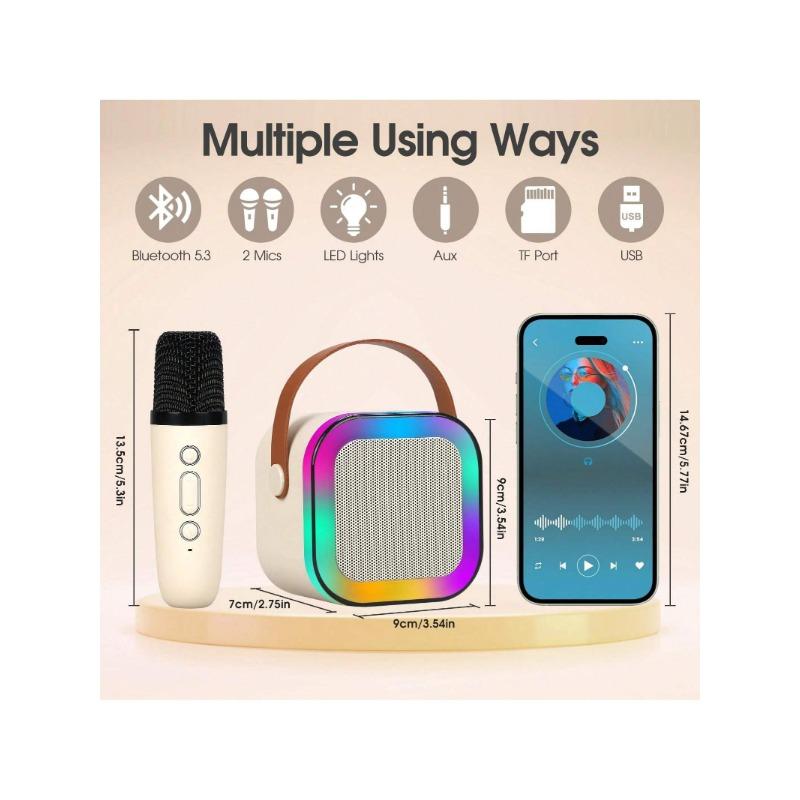 Karaoke Machine for Kids Adults,Mini Portable Blue-Tooth Karaoke Speaker,Mobile Phone External Speaker,With 2 Wireless Microphones and Dynamic Lights,Birthday Gift,Home KTV,Outdoor,Travel for Apple IPhone, IPad, Laptops,Gifts for Girls and Boys