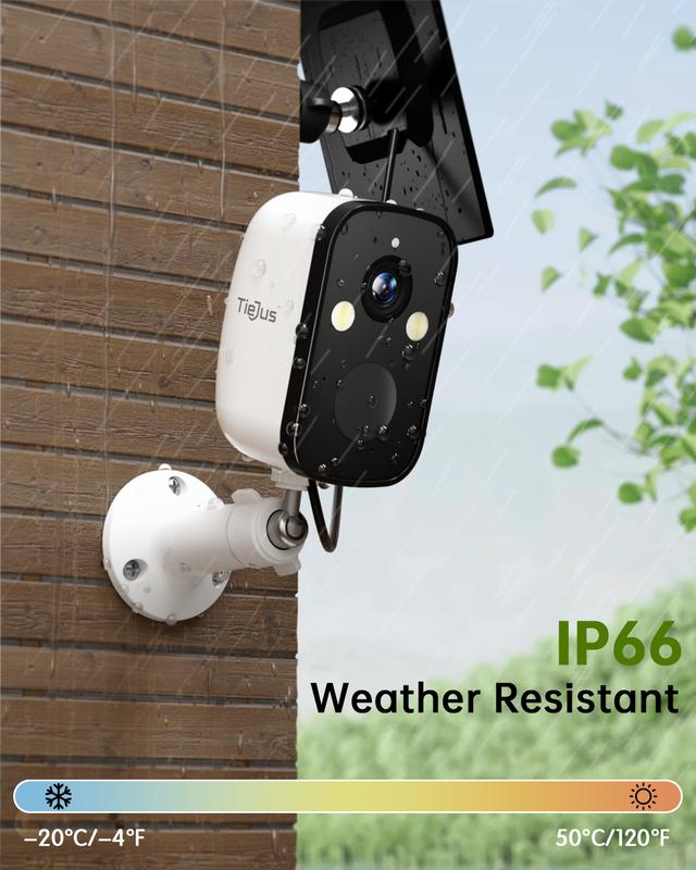 TIEJUS Security Cameras Wireless Outdoor, 4-Pack Solar-Powered Security Camera for Home Protection Security Camera with 2K Color Night Vision,PIR Detection