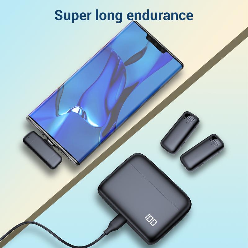 2 pcs Wireless Lavalier Microphones for iPhone, Android, iPad -Mini Wireless Clip-on Microphones Crystal Clear Sound Quality for Recording, LiveStreaming,Vlog