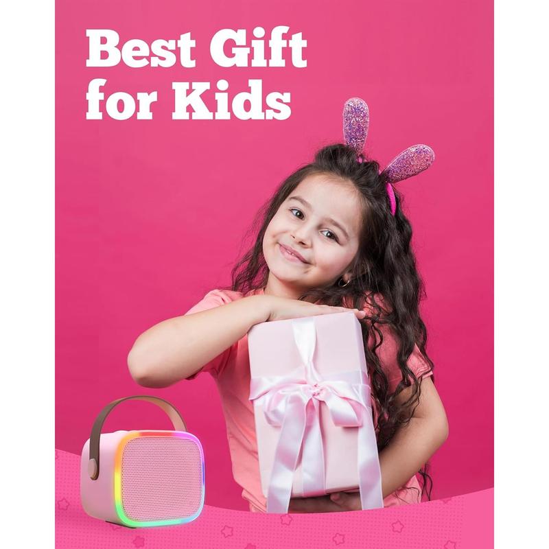 Mini Karaoke Machine for  with 2  Microphones,  Toys for Girls and Boys, Portable  Speaker with LED Disco Lights for Home Party, Birthday Gifts for Girls Boys (Pink)
