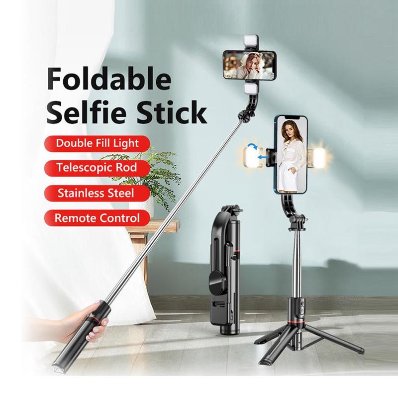 Selfie Stick Tripod for iPhone, Smart Phone Accessories with 3 Color Temperature Fill Light, BT Stabilizer, Content Creator Tool, Wireless 360 degree Rotatable Phone Holder, Live Streaming Vlogging Photography Portable Foldable Remote Control Selfie Stick