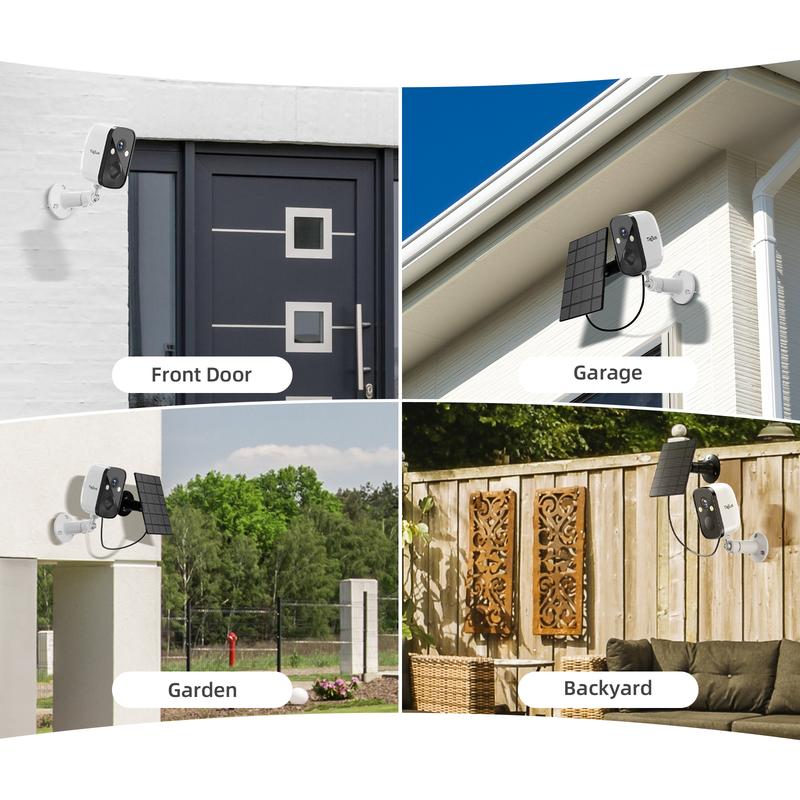 TIEJUS Security Cameras Wireless Outdoor, 4-Pack Solar-Powered Security Camera for Home Protection Security Camera with 2K Color Night Vision,PIR Detection