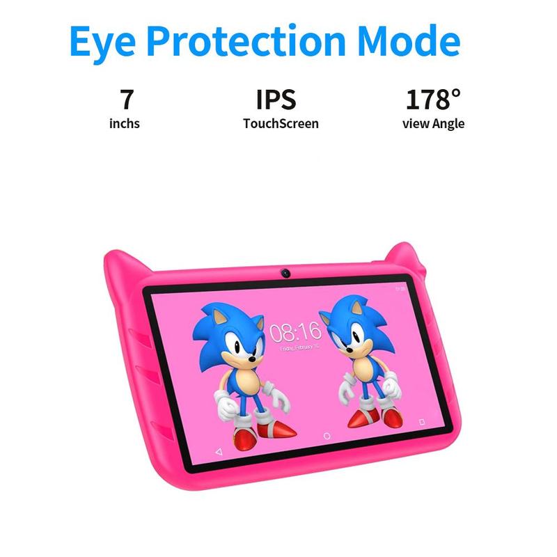 7 Inch Tablet, 1 Count Cute Cartoon Design Tablet with Protective Case, Rechargeable Android 7.0 Tablet with Camera, Kids Tablet for Learning, Gaming, Entertainment