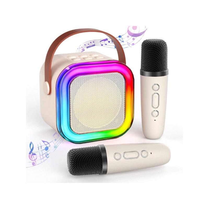 Karaoke Machine for Kids Adults,Mini Portable Blue-Tooth Karaoke Speaker,Mobile Phone External Speaker,With 2 Wireless Microphones and Dynamic Lights,Birthday Gift,Home KTV,Outdoor,Travel for Apple IPhone, IPad, Laptops,Gifts for Girls and Boys