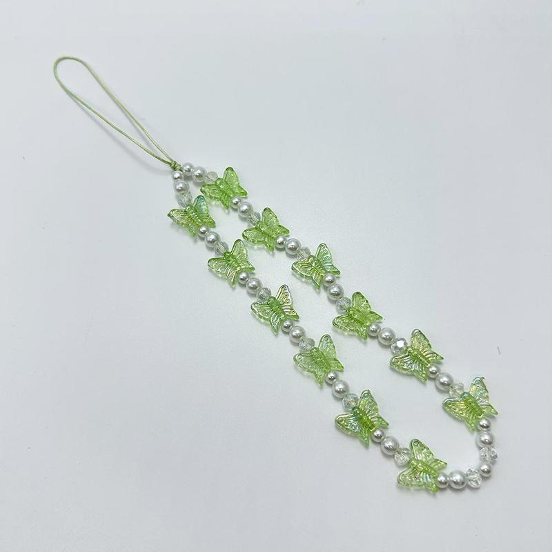 Fashion Artificial Crystal Butterfly Beaded Phone Chain, Acrylic Artificial Pearl Decor Mobile Phone Ornament, Anti Lost Phone Holder Wrist Strap, Fashion Phone Pendant for Women, Phone Accessories