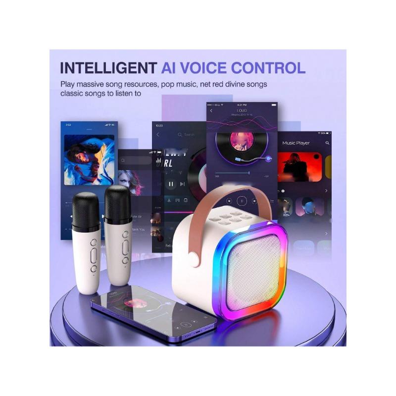 Karaoke Machine for Kids Adults,Mini Portable Blue-Tooth Karaoke Speaker,Mobile Phone External Speaker,With 2 Wireless Microphones and Dynamic Lights,Birthday Gift,Home KTV,Outdoor,Travel for Apple IPhone, IPad, Laptops,Gifts for Girls and Boys