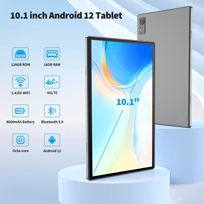 Suicoey Android Tablet 10 inch, 16GB RAM 128GB ROM, 1TB Expand, Android 12 Tablet with Octa-Core, 5G WiFi, 4G LTE, Bluetooth5.0, GMS Certified, FHD Screen, GPS