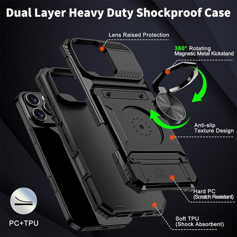 Phone Protective Case, 1 Count Shockproof Phone Case with Card Holder & 360° Magnetic Ring Stand, Dual Layer Protective Phone Case for iPhone