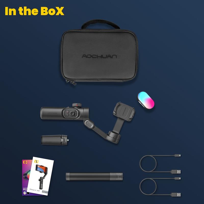 3-Axis Phone Gimbal Stabilizer XE Combo1 Kit with 73CM Extension Rod, Follow Focus Wheel, Inception Mode, Premium Storage Bag for Smartphones and Android Phones