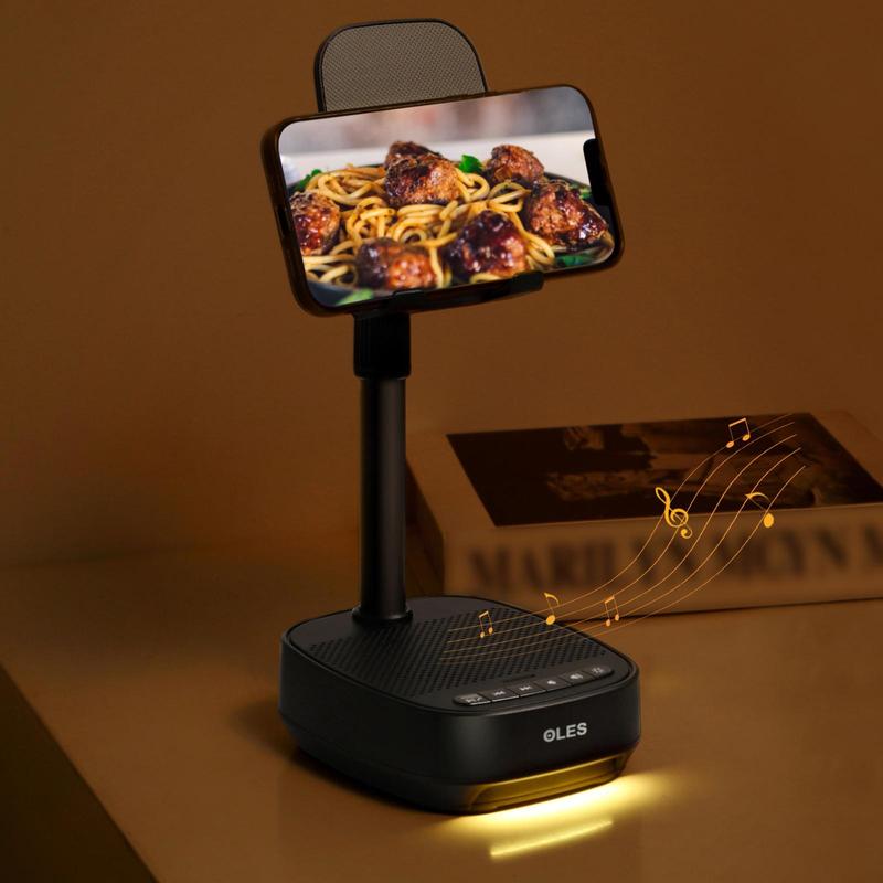 Multifunctional Liftable Phone Holder with Wireless Speaker, HD Wireless Speaker with LED Ambient Light & Voice Call Support, Phone Accessories