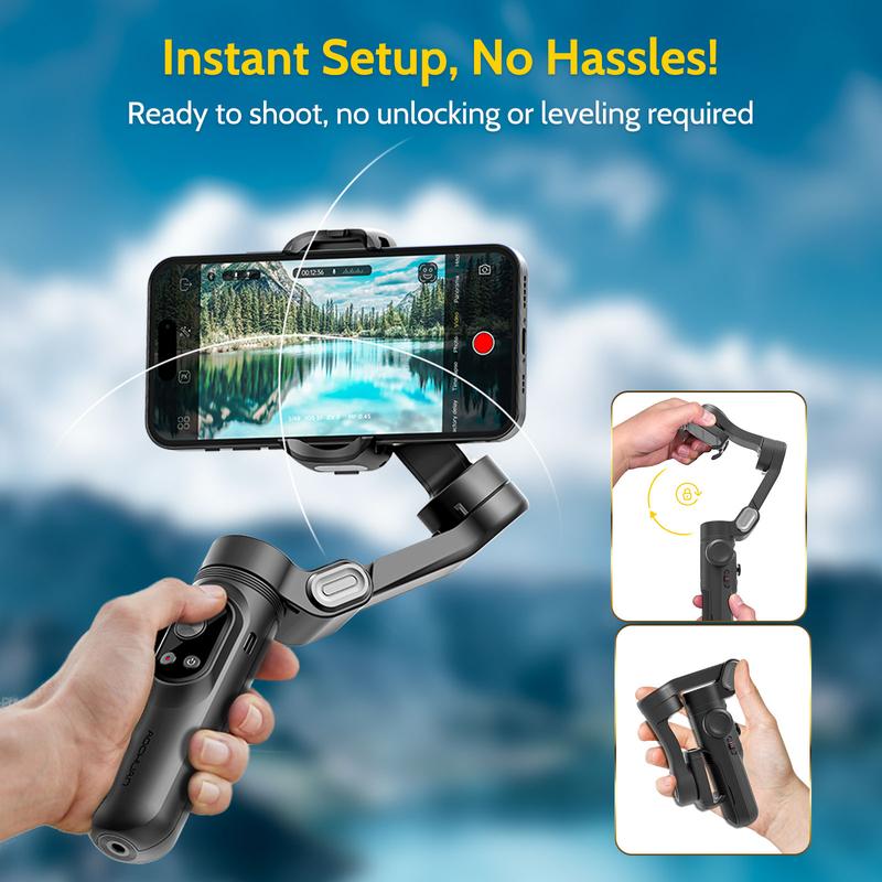 AOCHUAN Gimbal Stabilizer for Smartphone, 3-Axis iPhone Gimbal, Portable Gimbal w OLED Display for iPhone Andriod, Gimbal stabilizer, Phone Gimbal stand with Face Object Tracking for Youtube, long-short video, Vlog-Smart X Pro black Selfie Cellphone