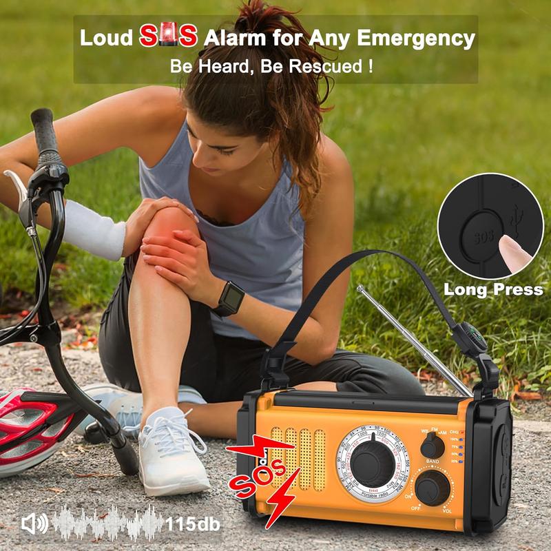 13000mAh Emergency Weather Radio, 5-Way Powered Solar Hand Crank Radio, Battery Operated NOAA AM FM Radio,Flashlight & Reading Lamp,Phone Charger,SOS,Compass for Hurricane Camping Outdoor Survival Kit