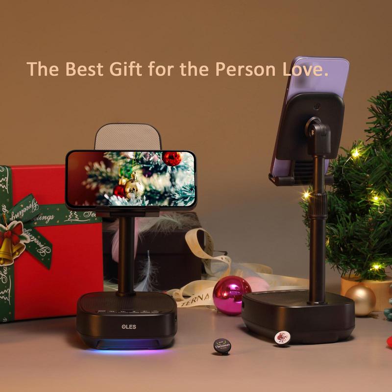 Multifunctional Liftable Phone Holder with Wireless Speaker, HD Wireless Speaker with LED Ambient Light & Voice Call Support, Phone Accessories