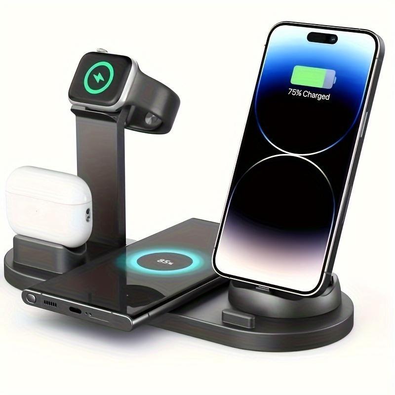 15W Wireless Charging Station, Foldable Charger Stand, Multifunctional Charging Station for iPhone & Samsung & Apple Watch & AirPods