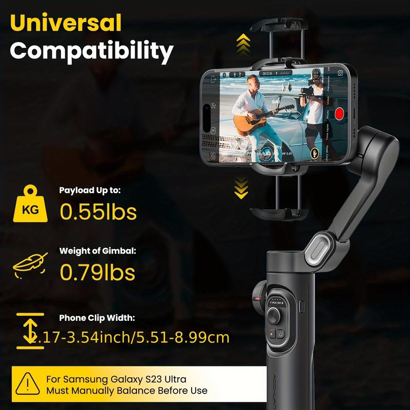3-Axis Phone Gimbal Stabilizer XE Combo1 Kit with 73CM Extension Rod, Follow Focus Wheel, Inception Mode, Premium Storage Bag for Smartphones and Android Phones
