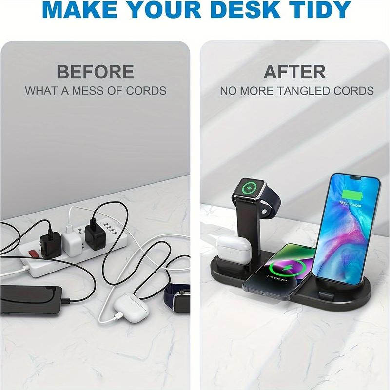 15W Wireless Charging Station, Foldable Charger Stand, Multifunctional Charging Station for iPhone & Samsung & Apple Watch & AirPods
