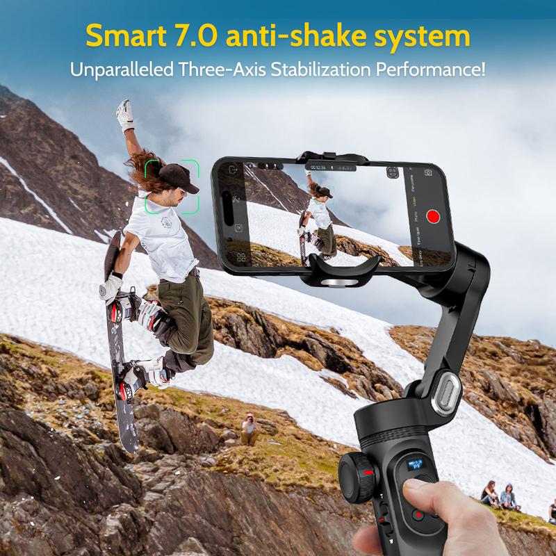 AOCHUAN Gimbal Stabilizer for Smartphone, 3-Axis iPhone Gimbal, Portable Gimbal w OLED Display for iPhone Andriod, Gimbal stabilizer, Phone Gimbal stand with Face Object Tracking for Youtube, long-short video, Vlog-Smart X Pro black Selfie Cellphone