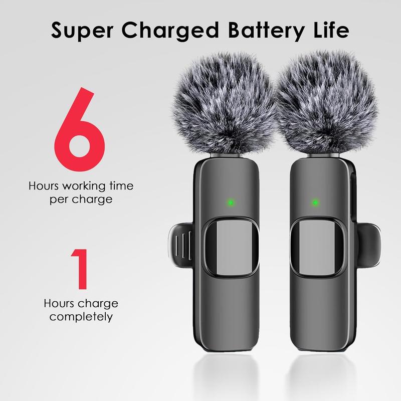 2 pcs Wireless Lavalier Microphones for iPhone, Android, iPad - Mini Wireless Clip-on Microphones Crystal Clear Sound Quality for Recording, Live Streaming,Vlog Audio Lightning Usb Port Smartphone lapel microphone