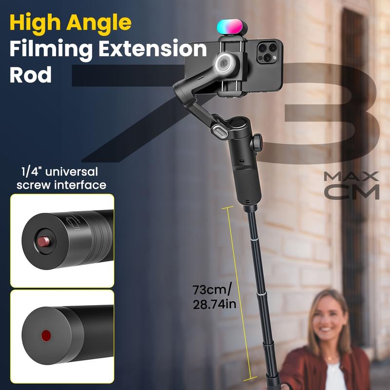 3-Axis Phone Gimbal Stabilizer XE Combo1 Kit with 73CM Extension Rod, Follow Focus Wheel, Inception Mode, Premium Storage Bag for Smartphones and Android Phones