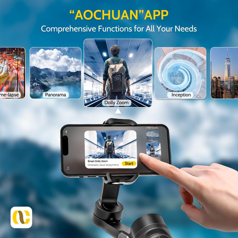 AOCHUAN Gimbal Stabilizer for Smartphone, 3-Axis iPhone Gimbal, Portable Gimbal w OLED Display for iPhone Andriod, Gimbal stabilizer, Phone Gimbal stand with Face Object Tracking for Youtube, long-short video, Vlog-Smart X Pro black Selfie Cellphone