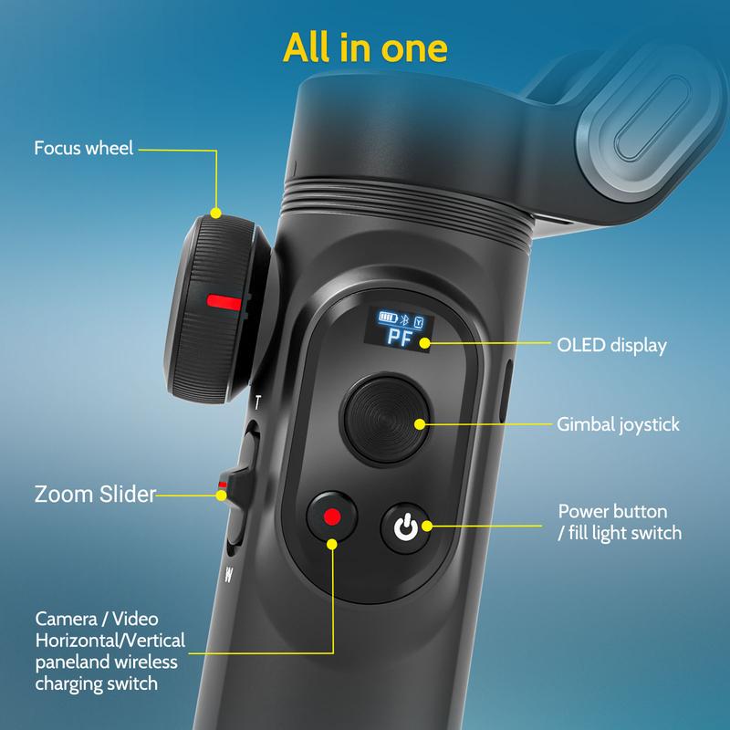 AOCHUAN Gimbal Stabilizer for Smartphone, 3-Axis iPhone Gimbal, Portable Gimbal w OLED Display for iPhone Andriod, Gimbal stabilizer, Phone Gimbal stand with Face Object Tracking for Youtube, long-short video, Vlog-Smart X Pro black Selfie Cellphone