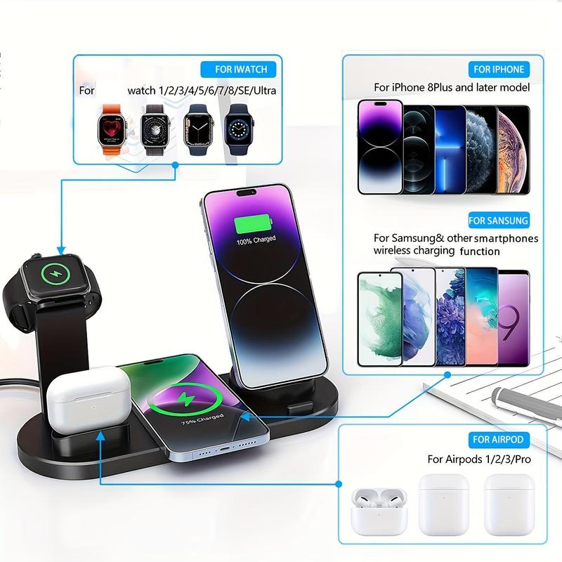 15W Wireless Charging Station, Foldable Charger Stand, Multifunctional Charging Station for iPhone & Samsung & Apple Watch & AirPods