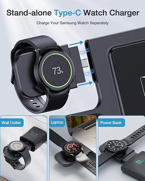 Wireless Charger  3 in 1 Samsung Charging Station for Galaxy  S24 S23 S22 S21 S20 Ultra Plus Z Fold Flip 6 5 4 3 S24 Ultra Flip Fold 5 4 3 Note 20, Galaxy Watch 7 （Not for 7ultra） 6  Watch 5 Pro 5 4 3 Active 2 1, Buds+ Pro Live(With Adapter)