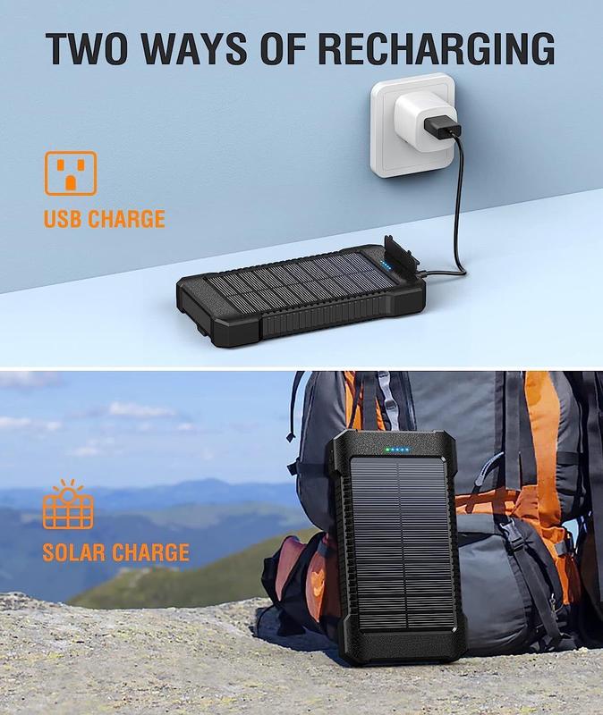 2023 Super 10000mAh USB Portable Charger Solar Power Bank for Cell Phone Accessories Smartphone Charging Cable Compact Chargeable