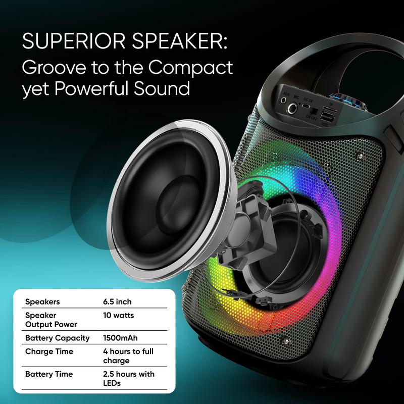 MASINGO Karaoke Machine with 1 Wireless Mic and 1 Wired Mic, PA Speaker with LED Lights, Supports TF Card USB, AUX MIC in, TWS for Home Party, Rechargeable Audio Equipment with Bluetooth, Charging Handle, and Smartphone Compatibility - Burletta C10 V1