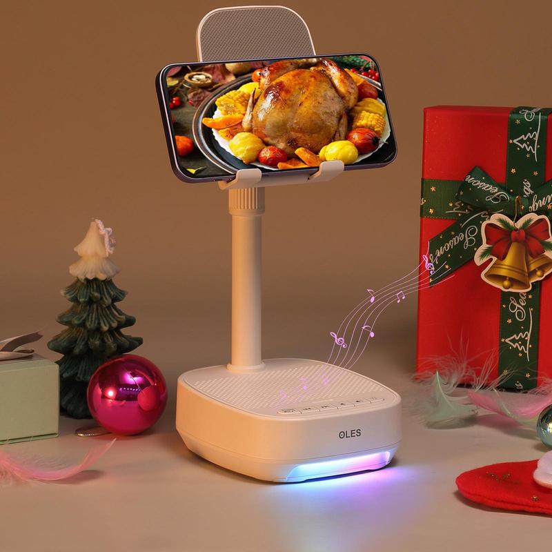 Multifunctional Liftable Phone Holder with Wireless Speaker, HD Wireless Speaker with LED Ambient Light & Voice Call Support, Phone Accessories